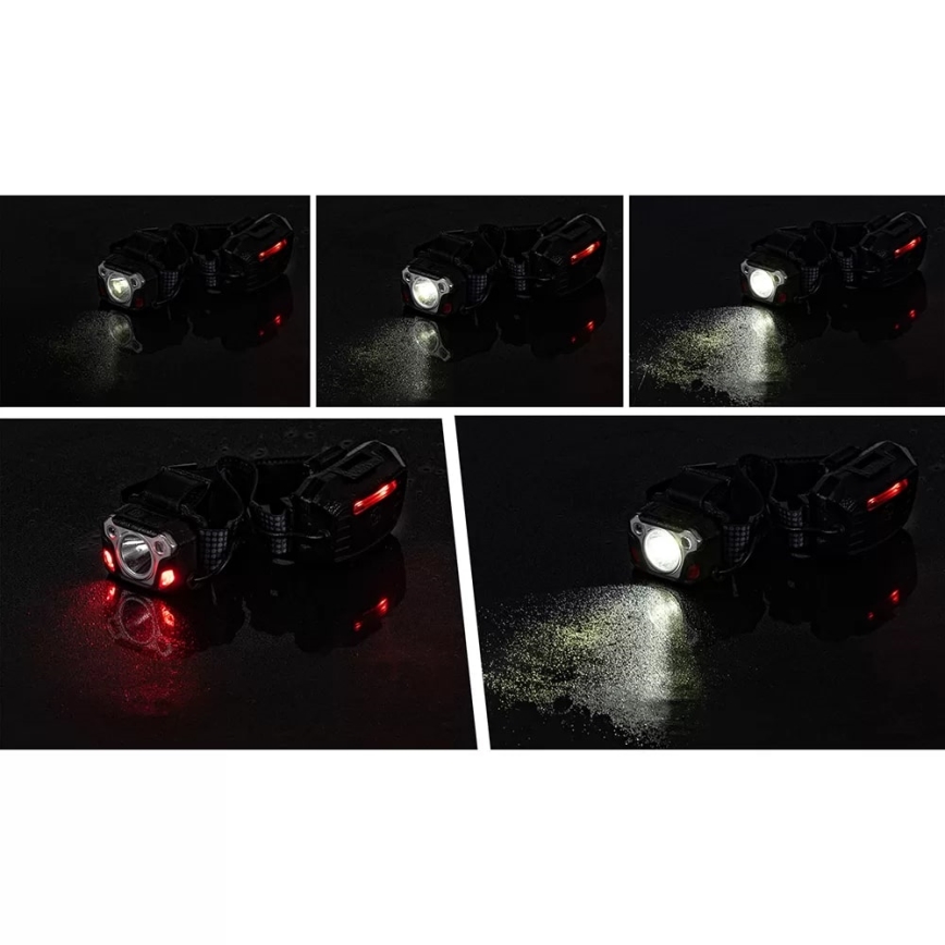 Lampe frontale rechargeable à intensité variable avec détecteur et fonction batterie portative et éclairage rouge LED/10 W/5 V IP44 1200 brillant 4000 mAh