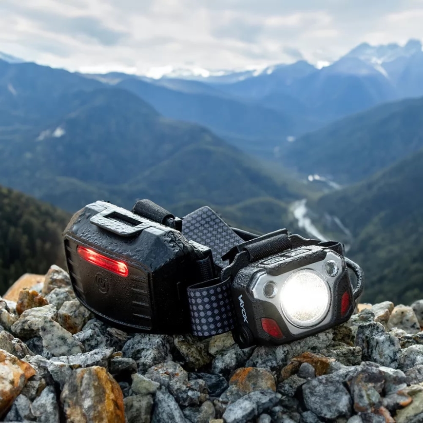 Lampe frontale rechargeable à intensité variable avec détecteur et fonction batterie portative et éclairage rouge LED/10 W/5 V IP44 1200 brillant 4000 mAh