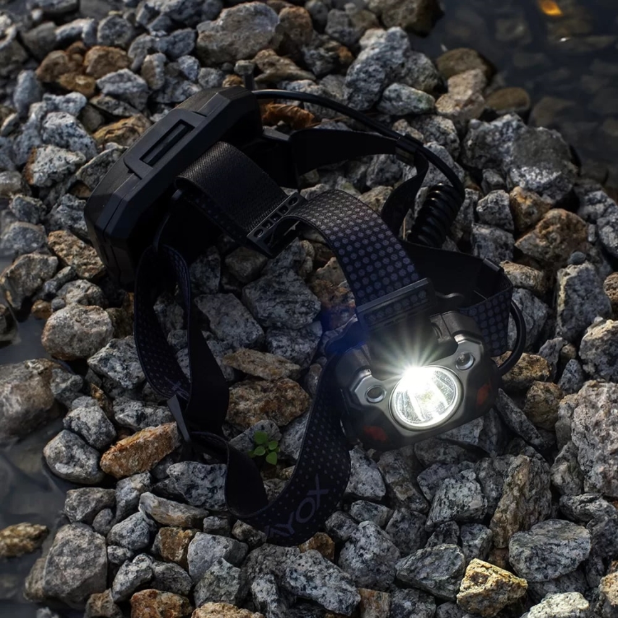 Lampe frontale rechargeable à intensité variable avec détecteur et fonction batterie portative et éclairage rouge LED/10 W/5 V IP44 1200 brillant 4000 mAh