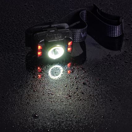 Lampe frontale rechargeable à intensité variable avec détecteur et éclairage rouge LED/15 W/5 V IP66 430 brillant 1800 mAh