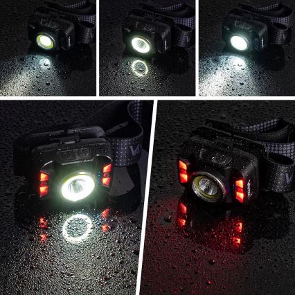 Lampe frontale rechargeable à intensité variable avec détecteur et éclairage rouge LED/15 W/5 V IP66 430 brillant 1800 mAh