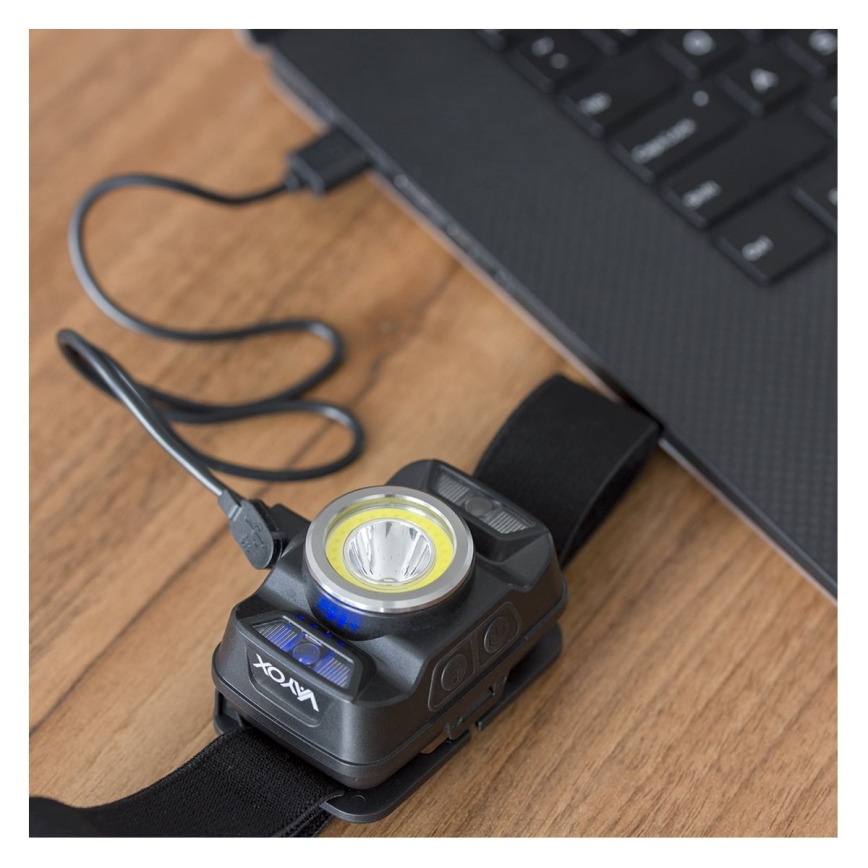Lampe frontale rechargeable à intensité variable avec détecteur et éclairage rouge LED/15 W/5 V IP66 430 brillant 1800 mAh