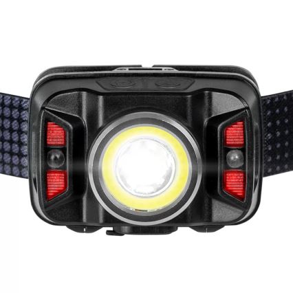Lampe frontale rechargeable à intensité variable avec détecteur et éclairage rouge LED/15 W/5 V IP66 430 brillant 1800 mAh