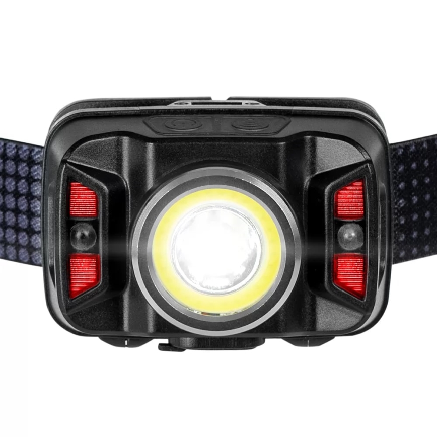 Lampe frontale rechargeable à intensité variable avec détecteur et éclairage rouge LED/15 W/5 V IP66 430 brillant 1800 mAh
