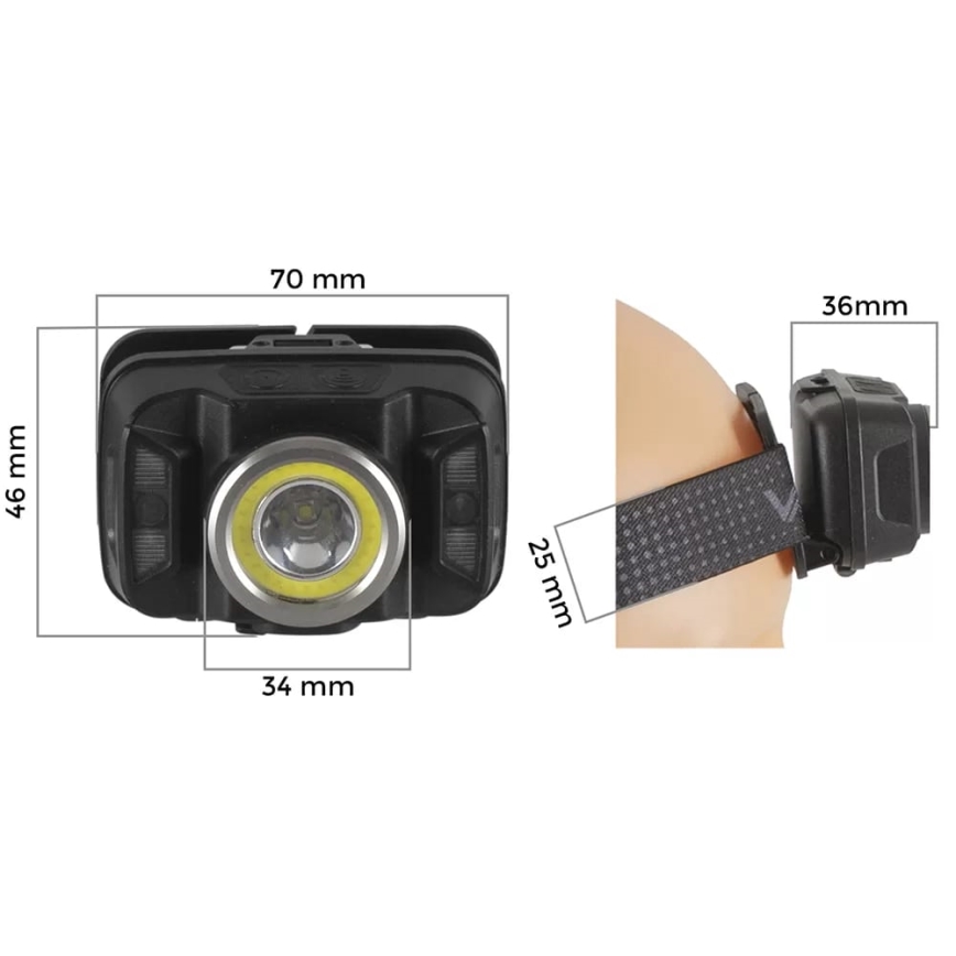 Lampe frontale rechargeable à intensité variable avec détecteur et éclairage rouge LED/15 W/5 V IP66 430 brillant 1800 mAh