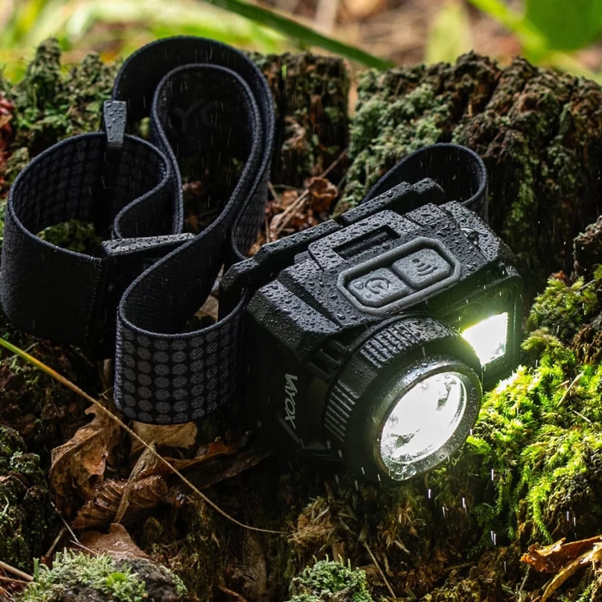 Lampe frontale rechargeable à intensité variable avec détecteur et lumière rouge LED/6W/5V/3xAAA IP44 500 brillant 1200 mAh
