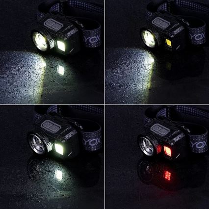 Lampe frontale rechargeable à intensité variable avec détecteur et lumière rouge LED/6W/5V/3xAAA IP44 500 brillant 1200 mAh