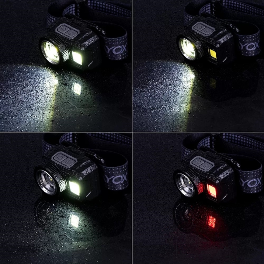 Lampe frontale rechargeable à intensité variable avec détecteur et lumière rouge LED/6W/5V/3xAAA IP44 500 brillant 1200 mAh