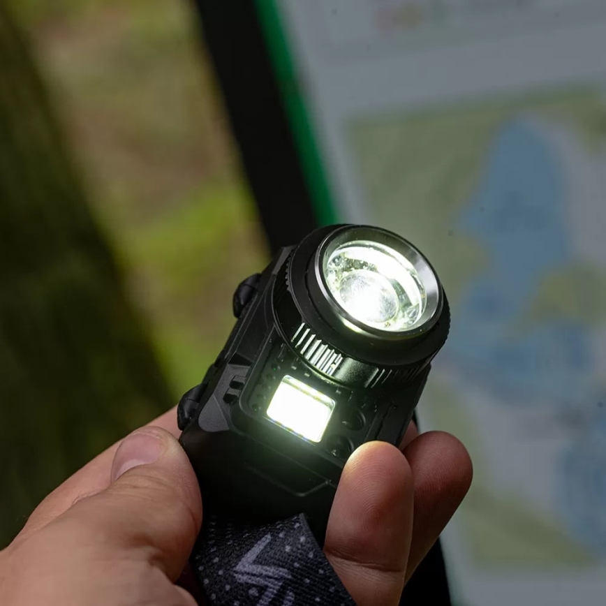 Lampe frontale rechargeable à intensité variable avec détecteur et lumière rouge LED/6W/5V/3xAAA IP44 500 brillant 1200 mAh