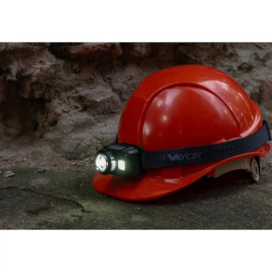 Lampe frontale rechargeable à intensité variable avec détecteur et lumière rouge LED/6W/5V/3xAAA IP44 500 brillant 1200 mAh