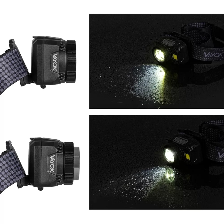 Lampe frontale rechargeable à intensité variable avec détecteur et lumière rouge LED/6W/5V/3xAAA IP44 500 brillant 1200 mAh