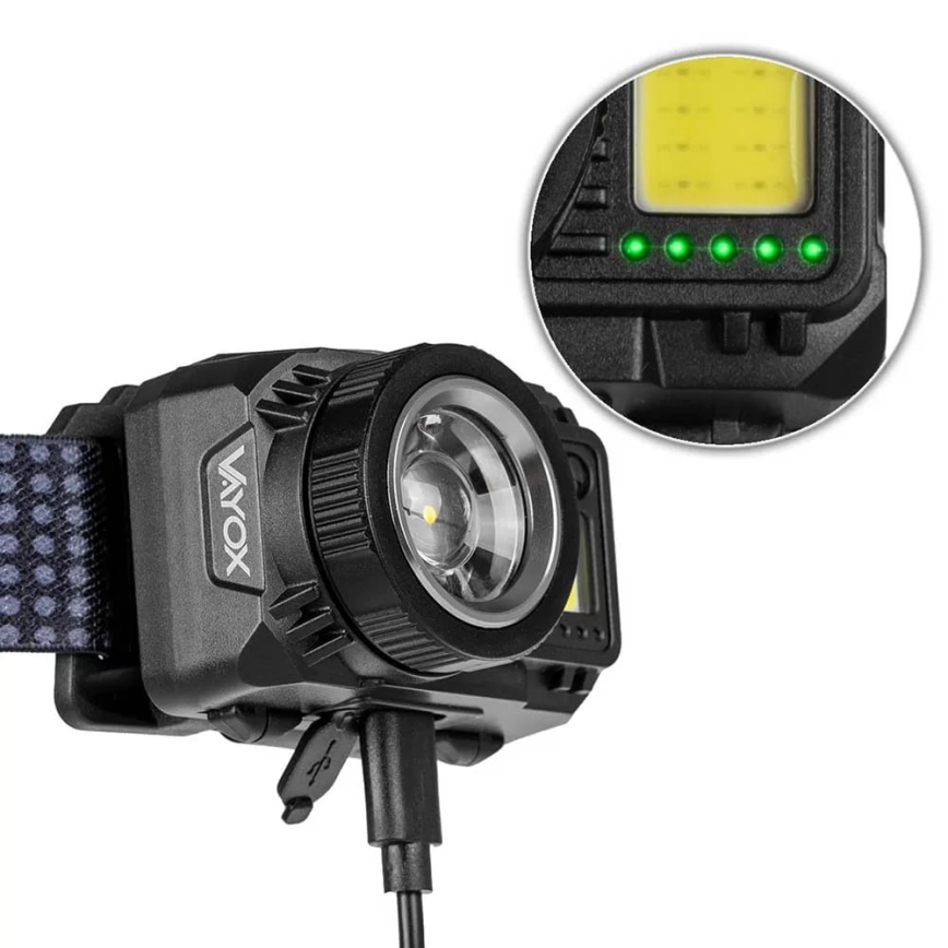 Lampe frontale rechargeable à intensité variable avec détecteur et lumière rouge LED/6W/5V/3xAAA IP44 500 brillant 1200 mAh