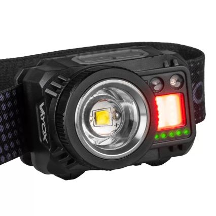 Lampe frontale rechargeable à intensité variable avec détecteur et lumière rouge LED/6W/5V/3xAAA IP44 500 brillant 1200 mAh