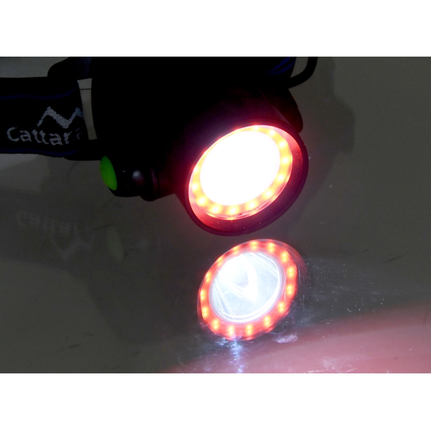 Lampe frontale rechargeable avec lumière rouge LED/10W/7,4V IP44 noire/bleue