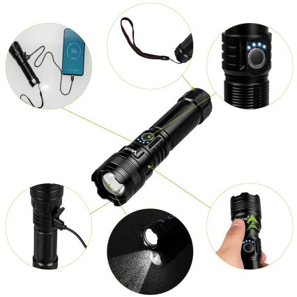 Lampe torche rechargeable LED dimmable avec fonction powerbank LED/10W/5V IPX4 600 lm 2000 mAh