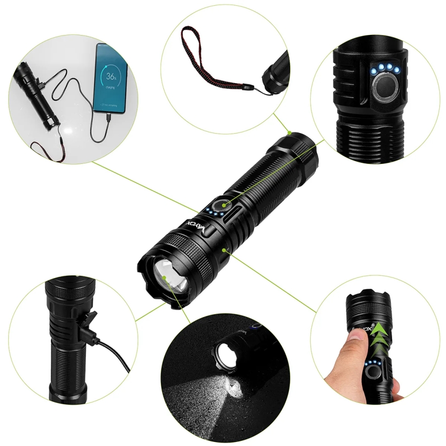 Lampe torche rechargeable LED dimmable avec fonction powerbank LED/10W/5V IPX4 600 lm 2000 mAh