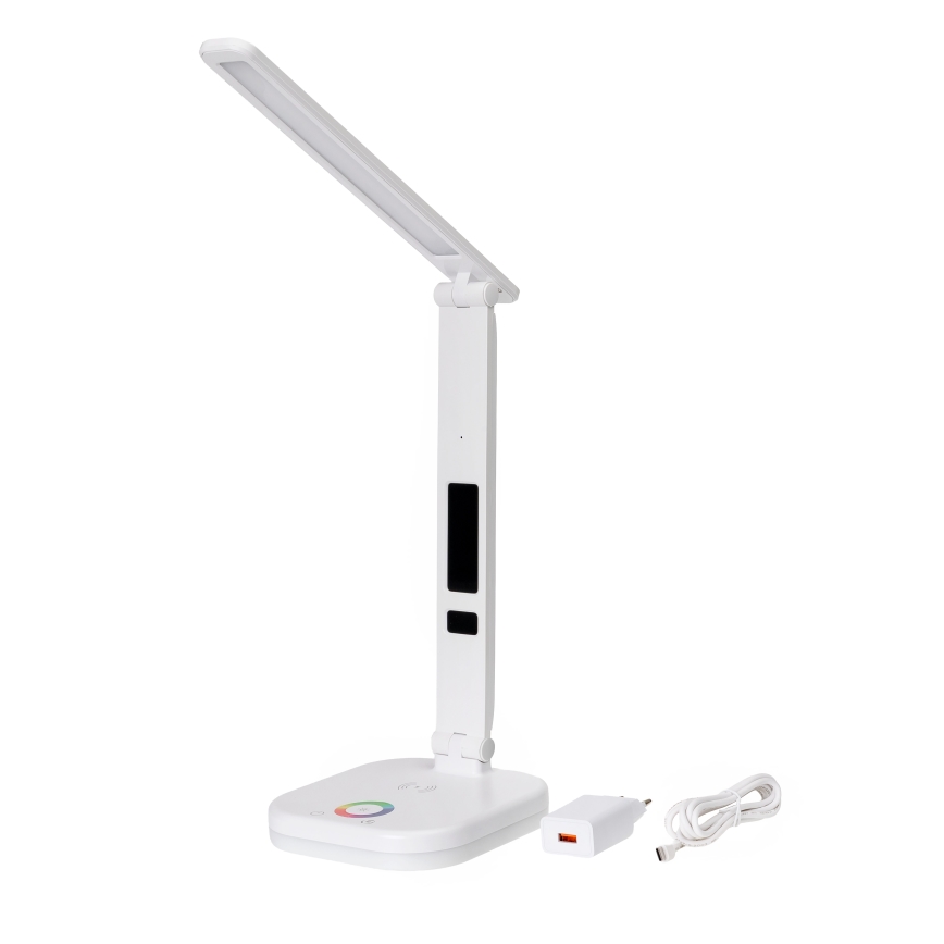 Lampe de table tactile RGBW à intensité variable avec charge sans fil, écran et Port USB MAGNUS LED/6W/5V 3000-6500K blanc