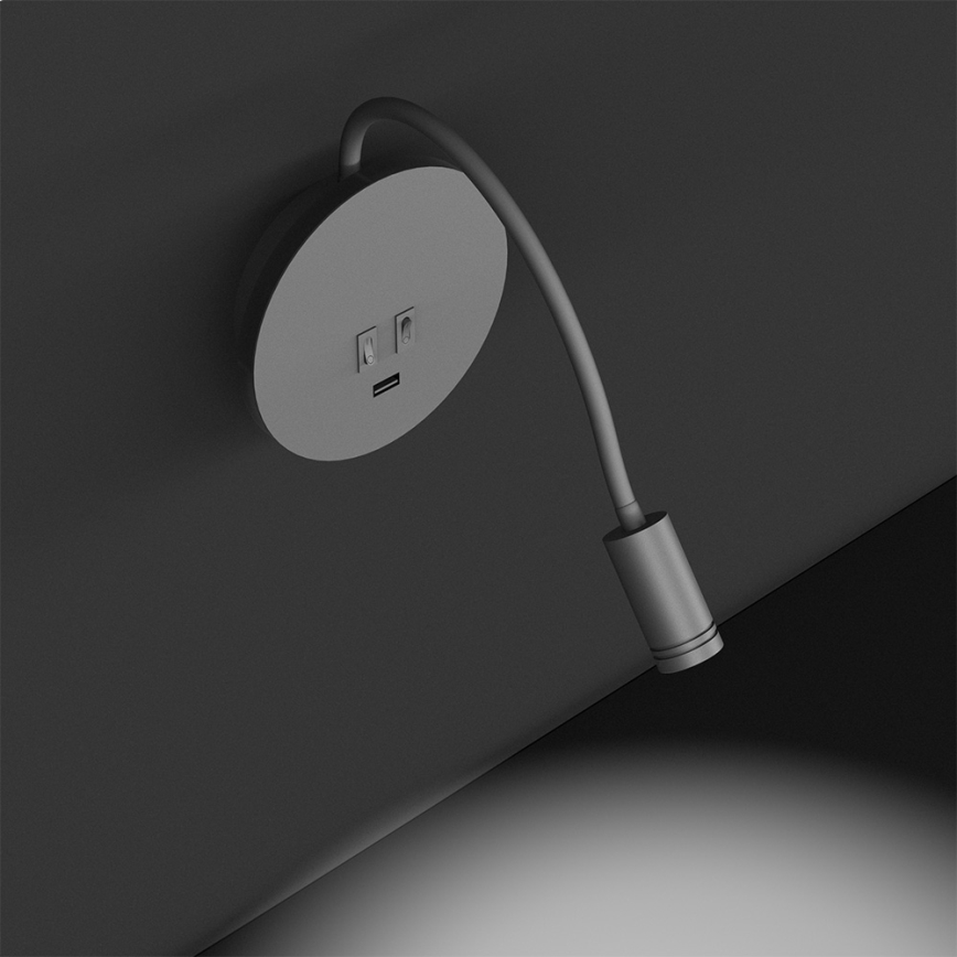 Lampe murale LED flexible avec port USB BASE LED/8W+LED/2W/230V blanc/argenté