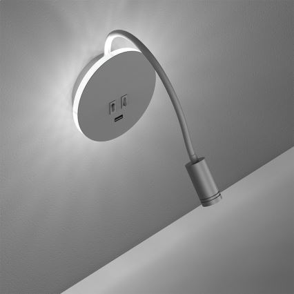 Lampe murale LED flexible avec port USB BASE LED/8W+LED/2W/230V blanc/argenté