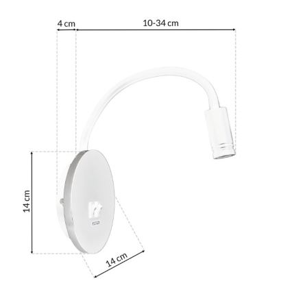 Lampe murale LED flexible avec port USB BASE LED/8W+LED/2W/230V blanc/argenté