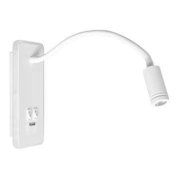 Lampe murale LED flexible avec port USB BASE LED/8W+LED/2W/230V blanche