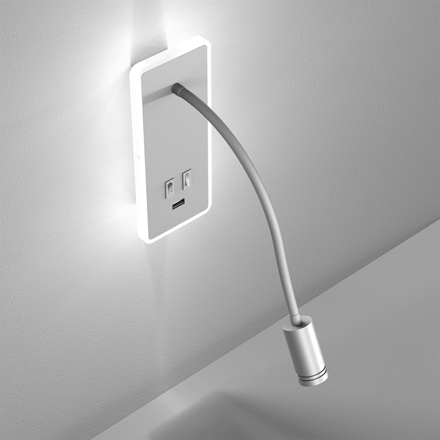 Lampe murale LED flexible avec port USB BASE LED/8W+LED/2W/230V blanche