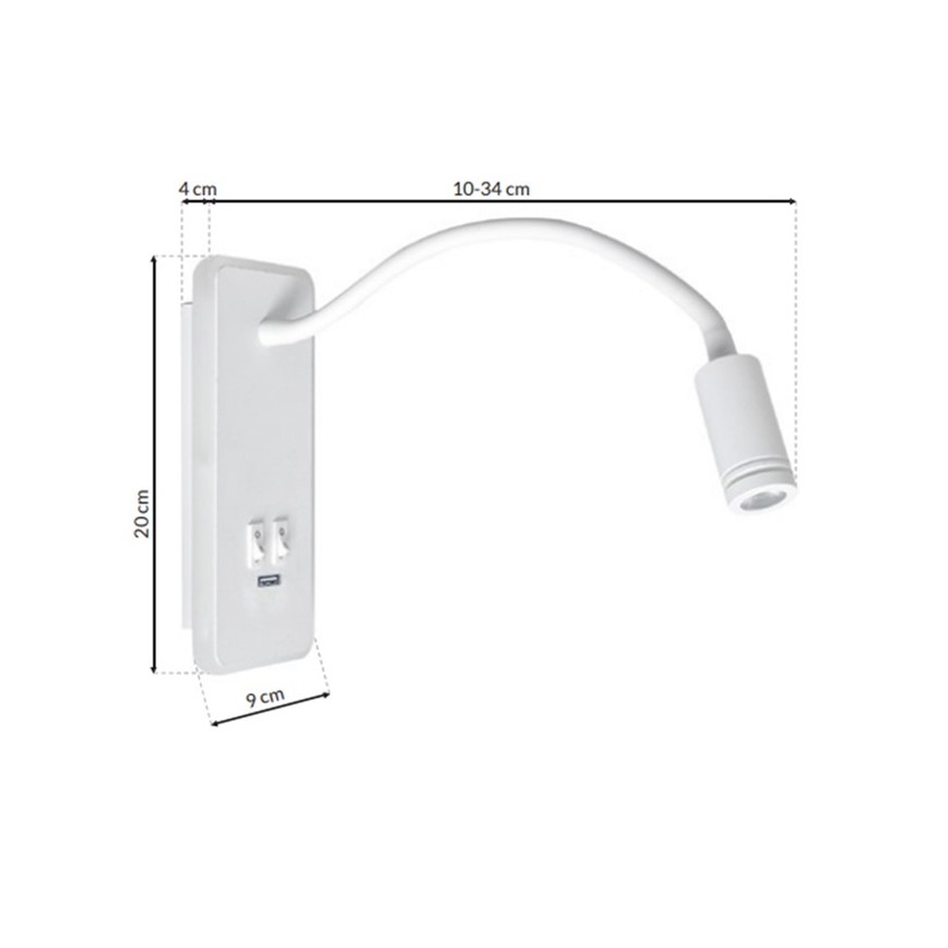 Lampe murale LED flexible avec port USB BASE LED/8W+LED/2W/230V blanche