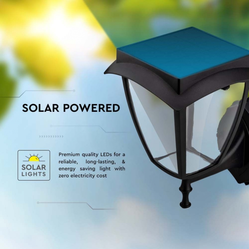 Lampe murale solaire LED/2W/3,7V 3000/6000K IP65 2200 mAh noire