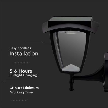 Lampe murale solaire LED/2W/3,7V 3000/6000K IP65 2200 mAh noire