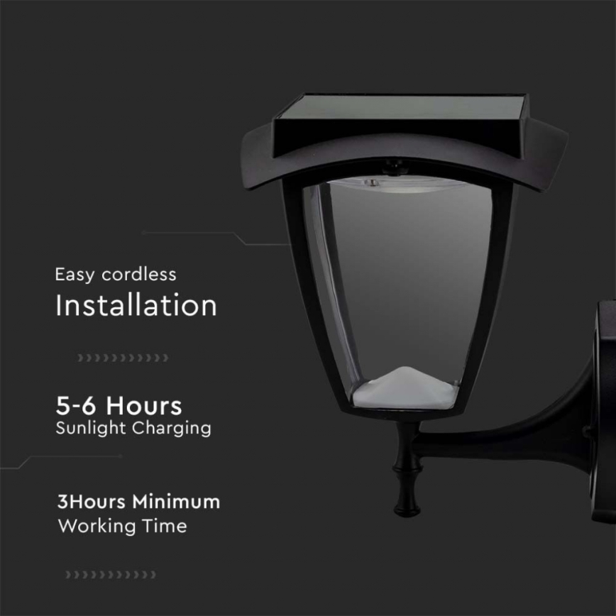 Lampe murale solaire LED/2W/3,7V 3000/6000K IP65 2200 mAh noire