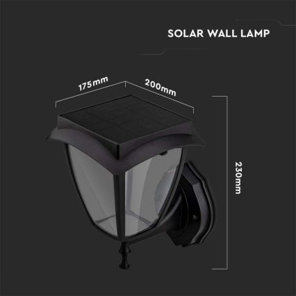 Lampe murale solaire LED/2W/3,7V 3000/6000K IP65 2200 mAh noire