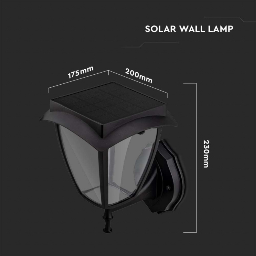 Lampe murale solaire LED/2W/3,7V 3000/6000K IP65 2200 mAh noire