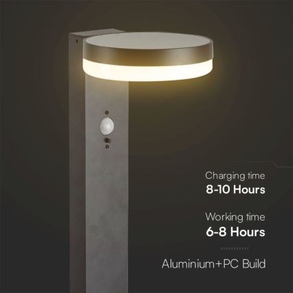 Lampe solaire avec détecteur LED/2W/3,7V IP54 3000K 2200 mAh arrondi noir