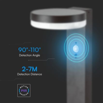 Lampe solaire avec détecteur LED/2W/3,7V IP54 3000K 2200 mAh arrondi noir
