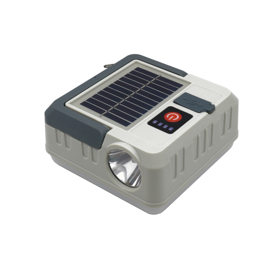 Lampe solaire rechargeable à intensité variable avec fonction de batterie portative LED/1W/5,5V 8000K IPX4 1200 mAh gris