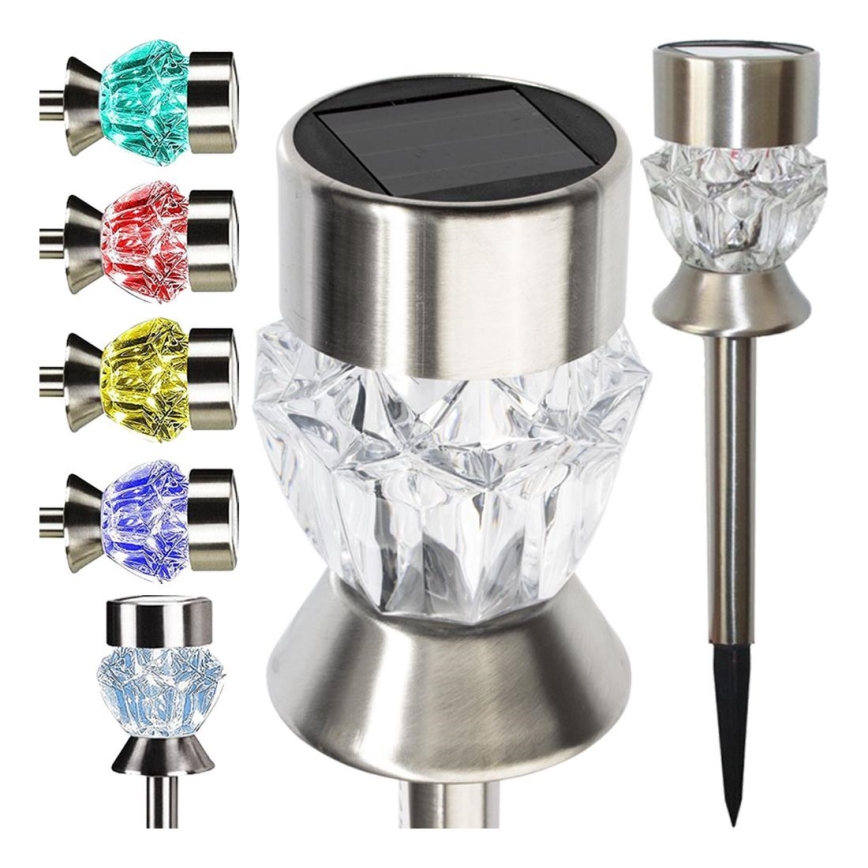 Lampe solaire CRYSTAL 2xLED-RGB/0,02W/1xAAA Chrome mat