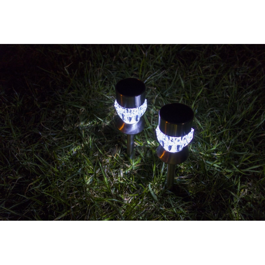 Lampe solaire CRYSTAL 2xLED-RGB/0,02W/1xAAA Chrome mat