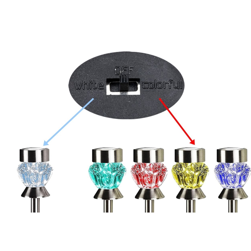 Lampe solaire CRYSTAL 2xLED-RGB/0,02W/1xAAA Chrome mat