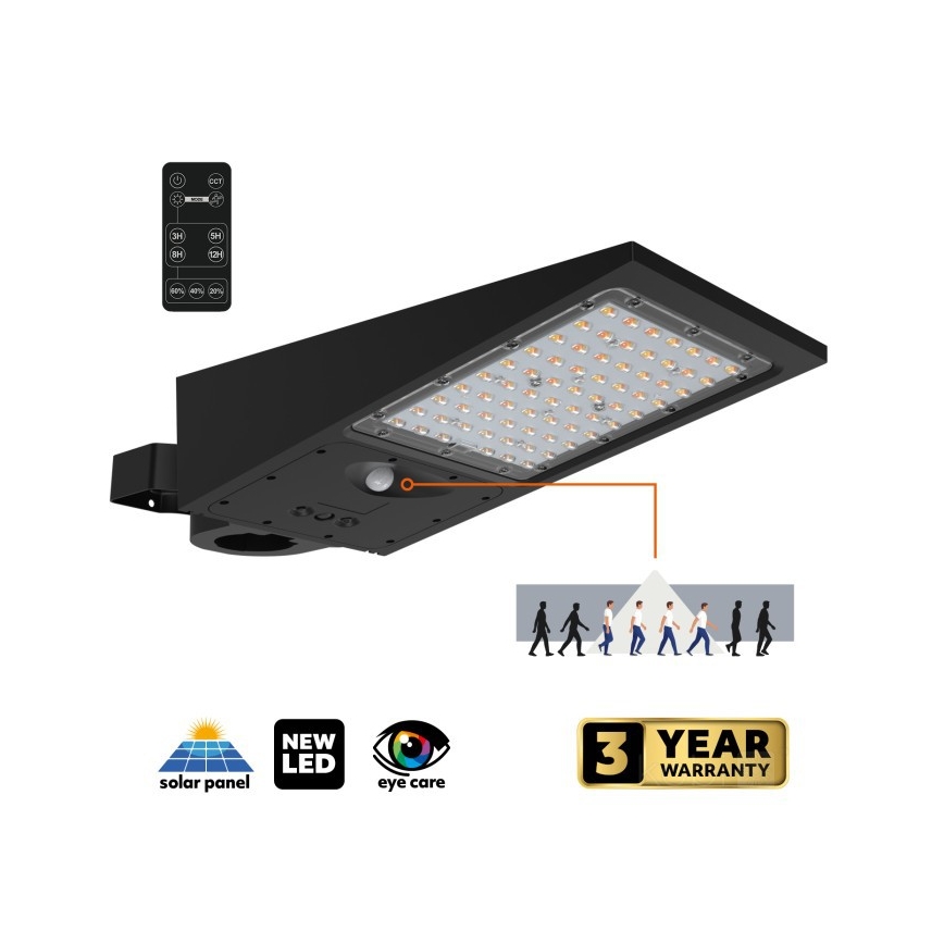 Lampe solaire de rue LED dimmable avec capteur STREET LED/30W/9,6V 3000/4000K 6000 mAh IP65 + télécommande