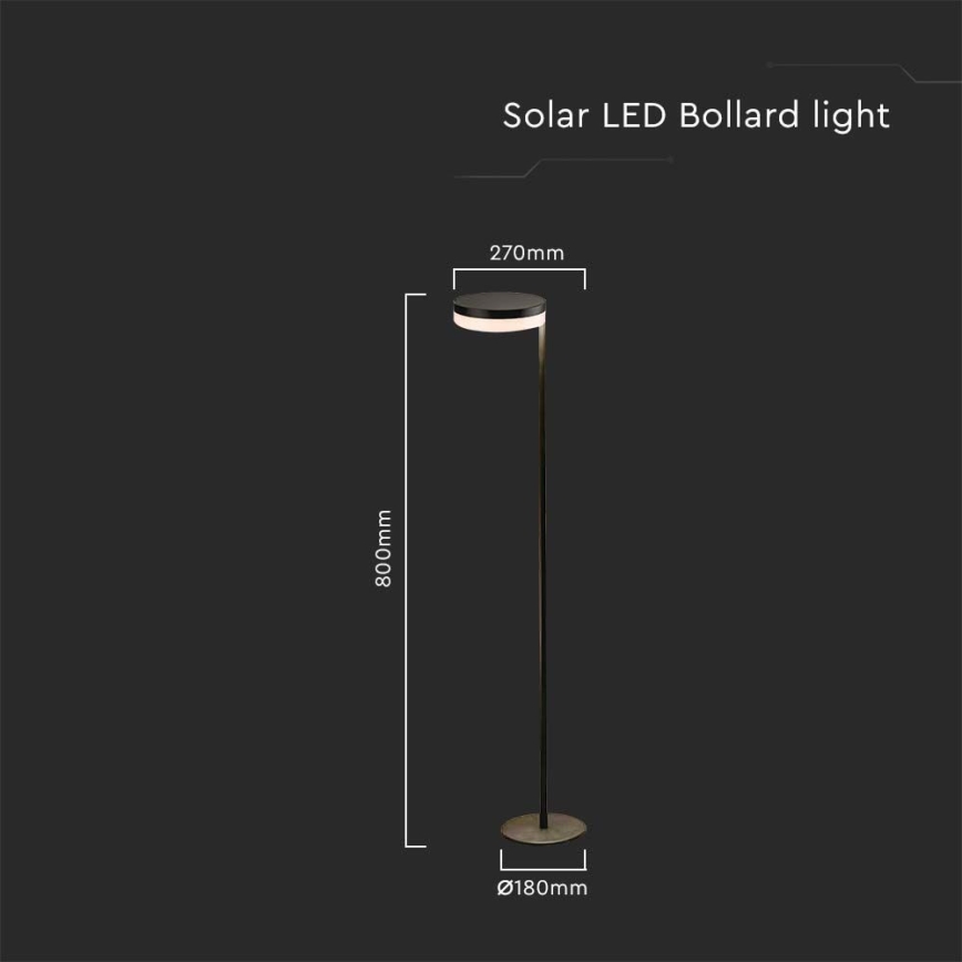 Lampe solaire extérieure LED/2W/3,7V 3000K IP54 noir