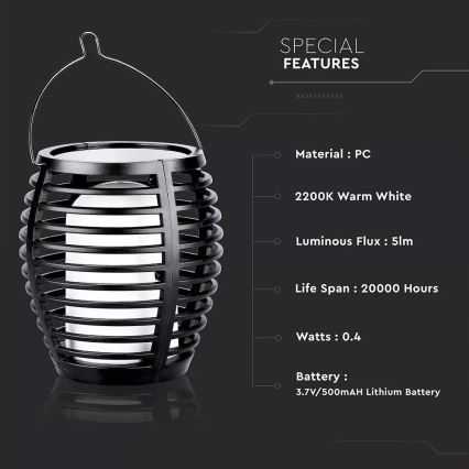 Lampe solaire FLAME 4en1 1xLED/0,45W/3,7V IP44 500 mAh