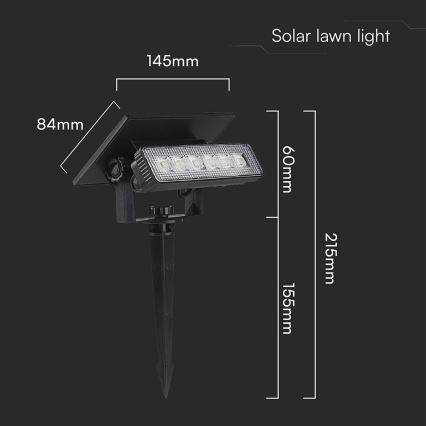 Lampe solaire LED/0,9W/3,7V 3000K IP65 noir