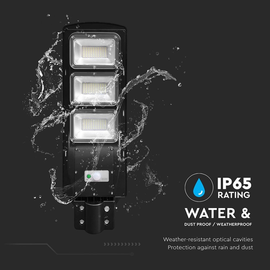 Lampe solaire LED d'extérieur dimmable avec capteur de mouvement et crépuscule LED/12W/3,2V 6000K IP65 10000 mAh noire + télécommande
