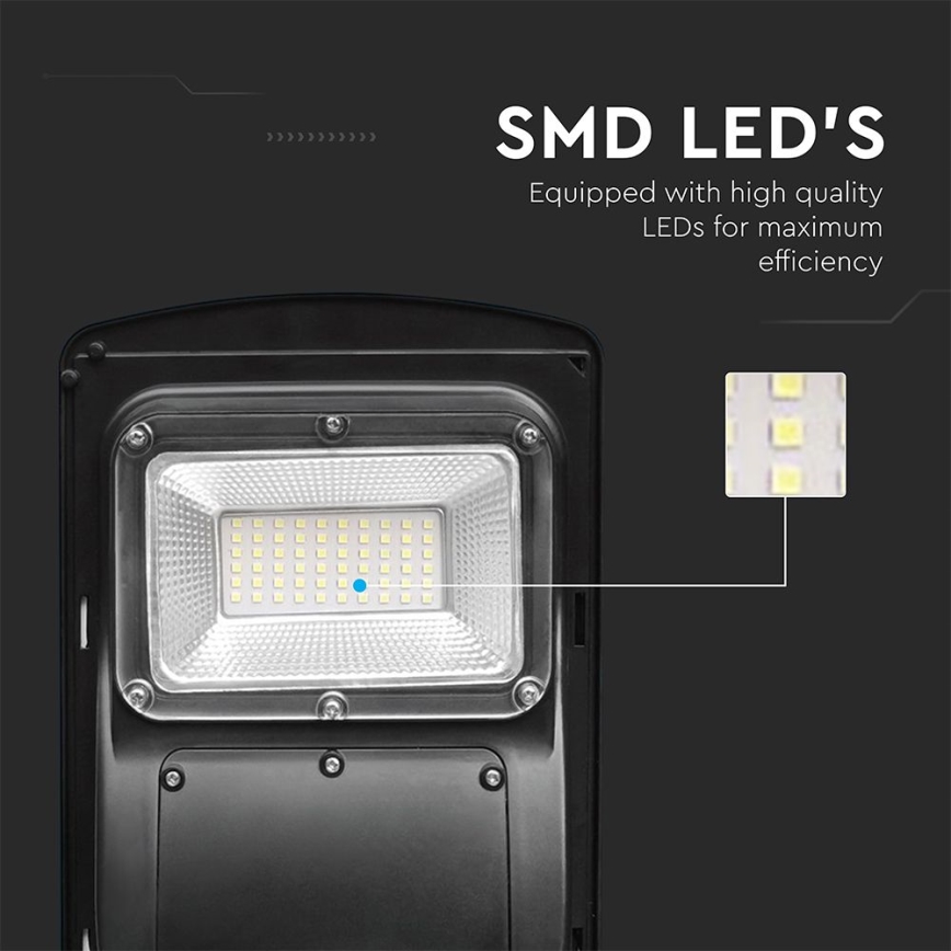 Lampe solaire de rue LED dimmable avec capteur de mouvement et crépuscule LED/6W/3,2V 6000K IP65 5000 mAh noire + télécommande