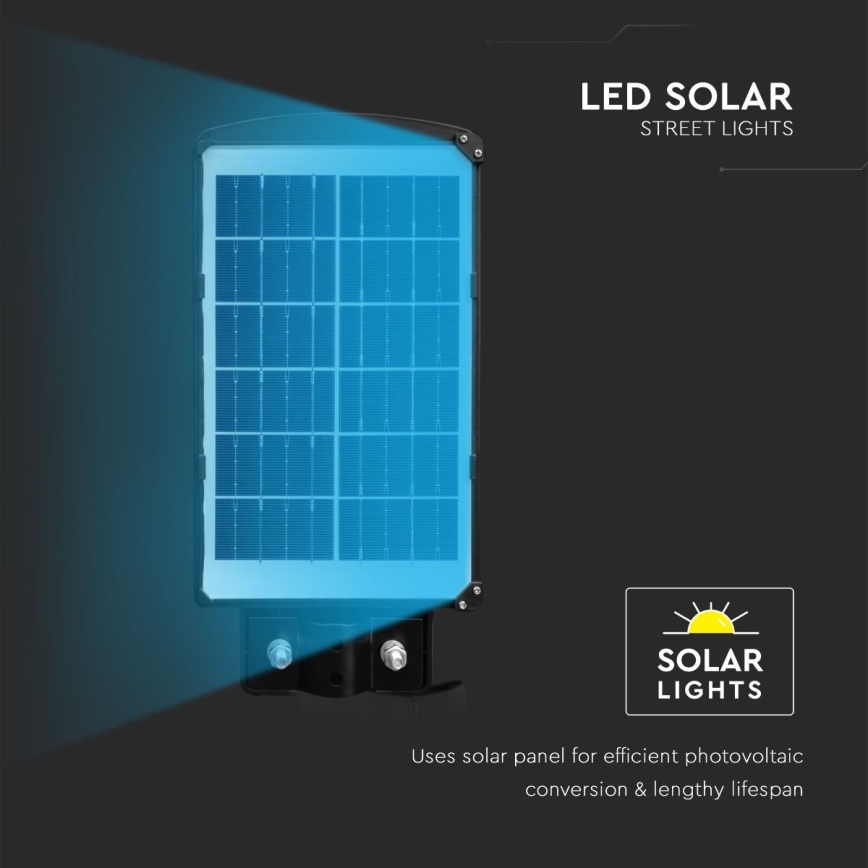 Lampe solaire de rue LED dimmable avec capteur de mouvement et crépuscule LED/6W/3,2V 6000K IP65 5000 mAh noire + télécommande