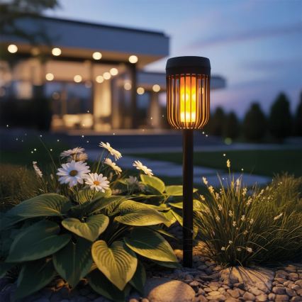 Lampe solaire LED FLAME, 1,2 V, 100 mAh, 1800 K, 37 cm, IP44, noire