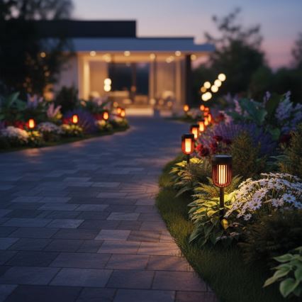 Lampe solaire LED FLAME, 1,2 V, 100 mAh, 1800 K, 37 cm, IP44, noire