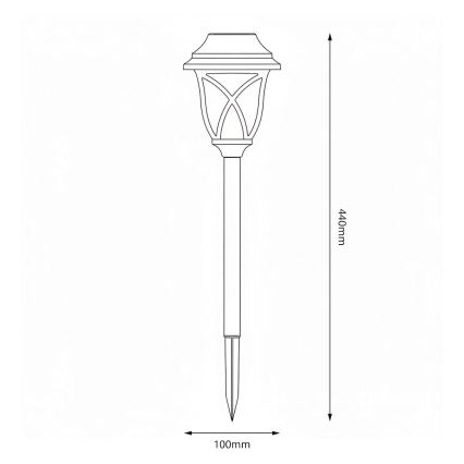 Lampe solaire LED LAWN, 1,2 V, 100 mAh, 3000 K, 44 cm, IP44, noire