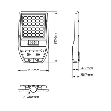 Lampe solaire LED VIA 50W/5000 mAh 3,2V 6000K IP65 + télécommande