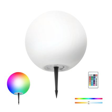 Lampe solaire RGB à intensité variable GARDEN BALL LED/5W/3,7V 3000K IP54 2200 mAh d. 40 cm + Télécommande